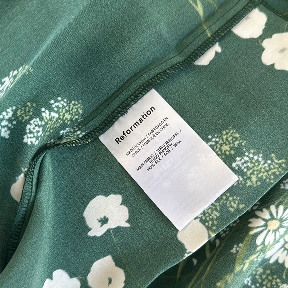 NEW Reformation Frankie Silk Dress in Buena Green Floral | size 0 - Picture 10 of 12